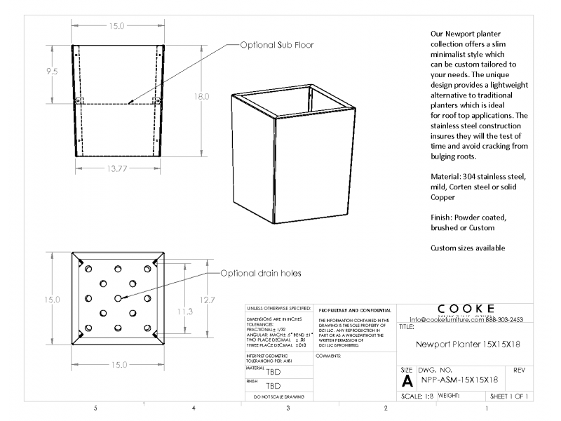 Newport Planter 15x15x18