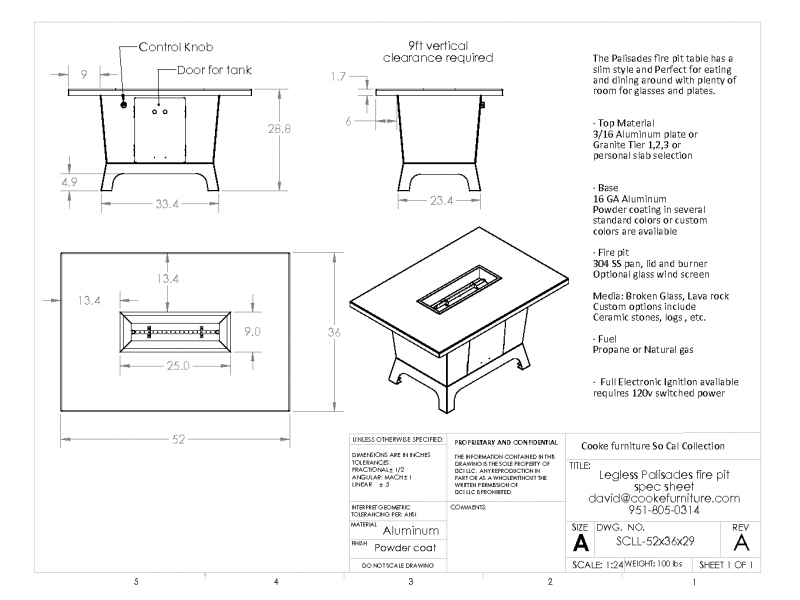 Palisades 52x36x30 Dining Product Specification