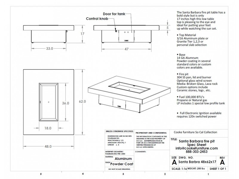 Santa Barbara 62x48x17 Product Specifications
