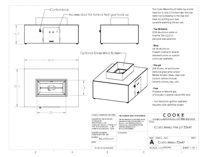 Costa Mesa 47x33x17 Specification
