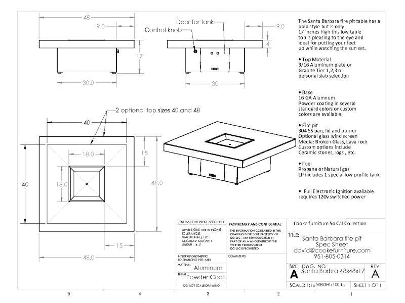 Santa Barbara 48x48x17 Product Specification