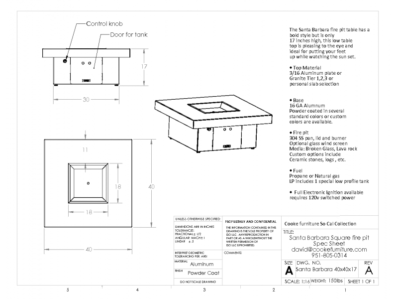 Santa Barbara 40x40x17 Product Specifications
