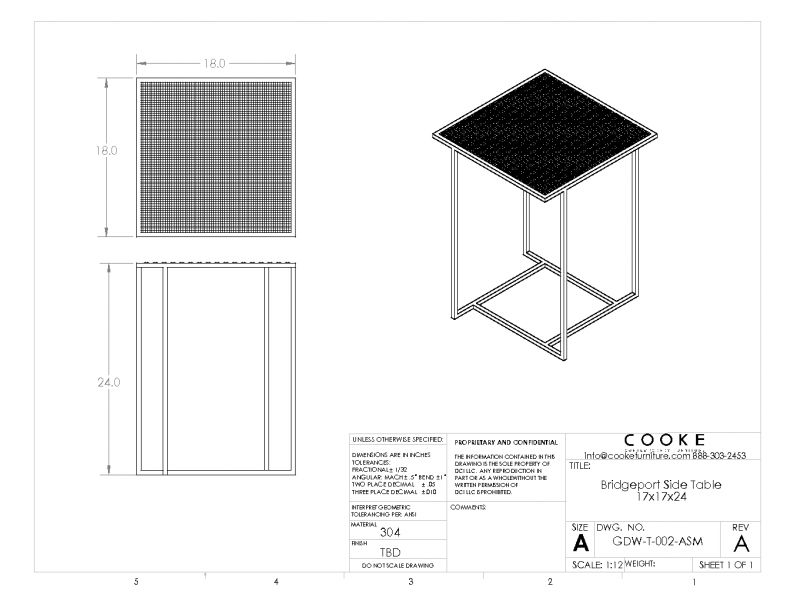 Bridgeport Square Side Table Specifications
