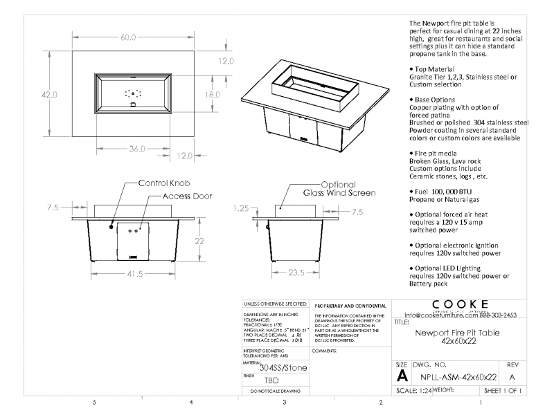Newport 42x60x22 Specifications