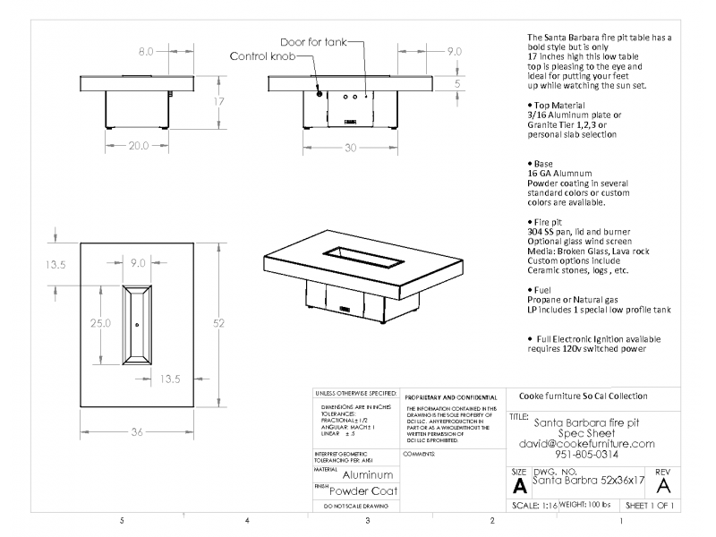 Santa Barbara 52x36x17 Product Specification
