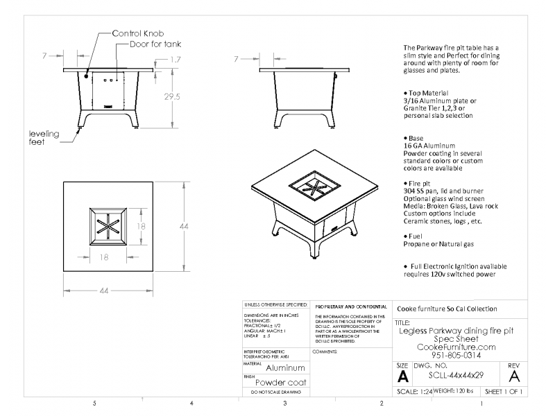 Parkway 44x44x30 Dining Specification