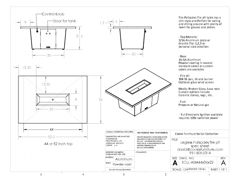 Palisades 44x36x21 Product Specification