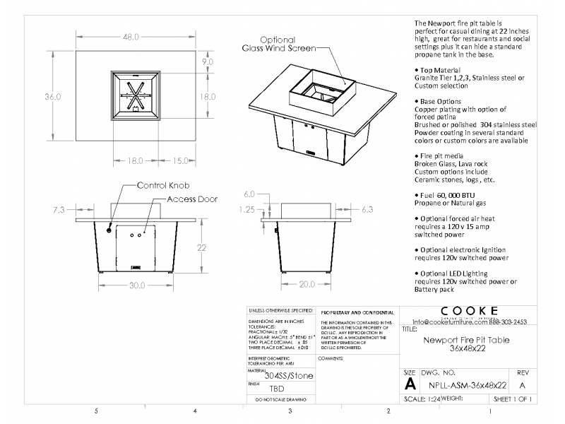 Newport 48x36x22 Specifications