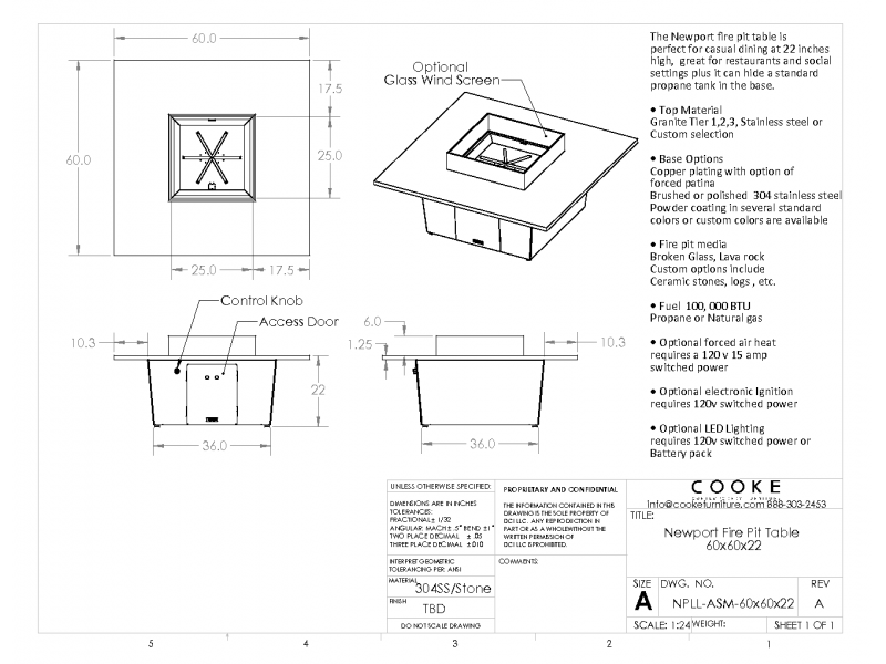 Newport 60x60x22 Specifications