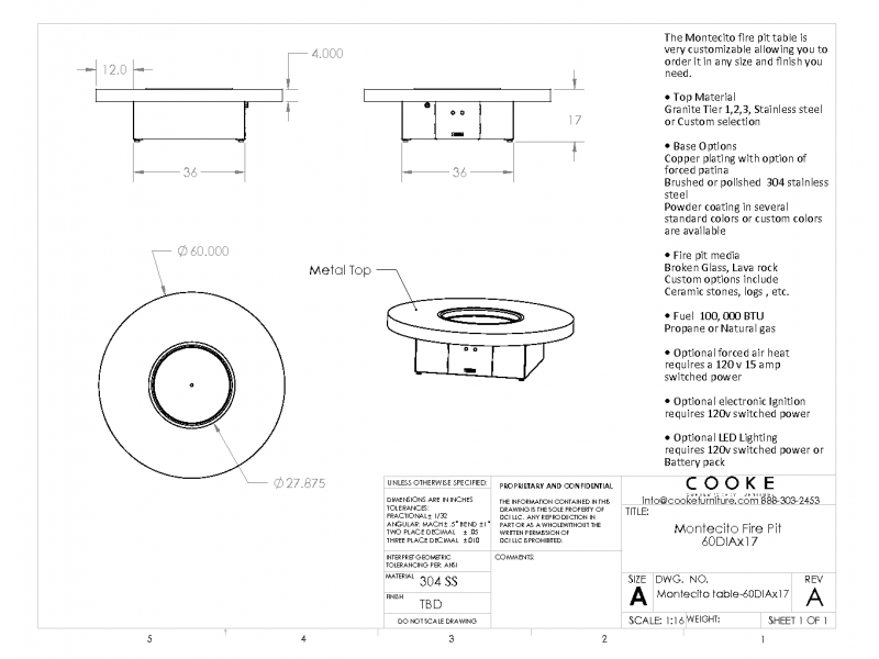 Montecito HD 60 Round x 17 Product Specifications