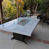 Beautiful dining surfaces with rugged stainless steel base.