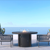 round dining fire pit table with granite stone top