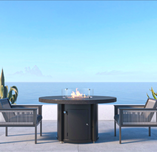 round dining fire pit table with granite stone top