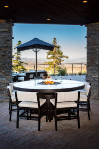 Round Mammoth dining height fire pit table