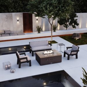 Costa Mesa stone top fire pit table scenes