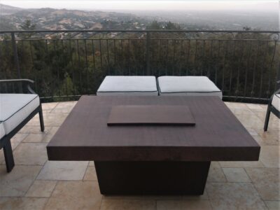 rectangle hammered copper fire pit table